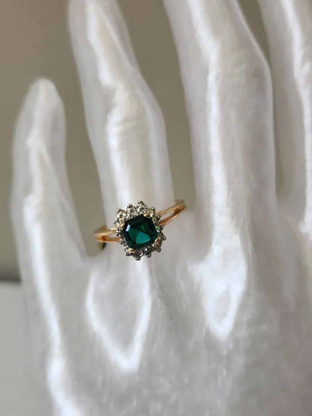 ORION Green Rhinestone Gold Tone Cocktail Ring